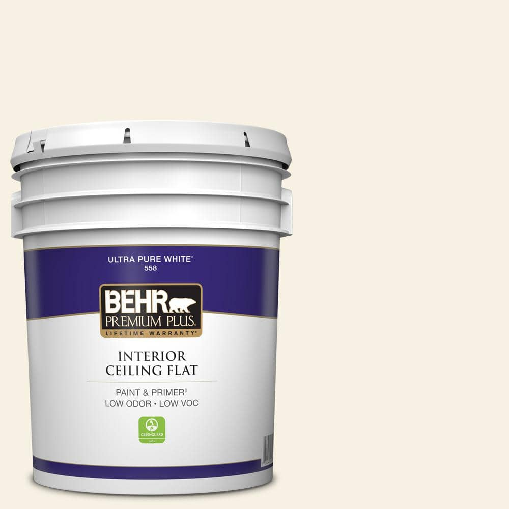 BEHR PREMIUM PLUS 5 gal. #OR-W14 White Veil Ceiling Flat Interior Paint