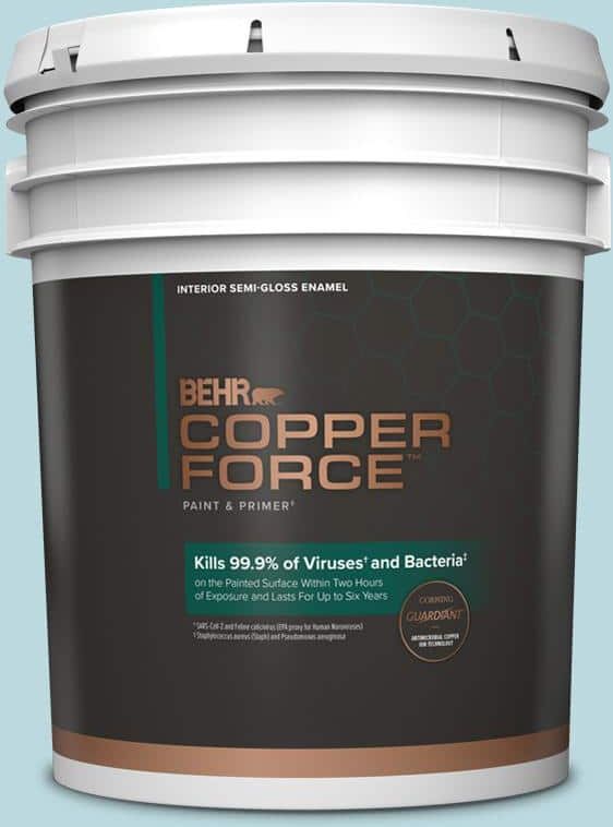 COPPER FORCE 5 gal. #S460-1 Air Blue Semi-Gloss Enamel Virucidal and Antibacterial Interior Paint & Primer