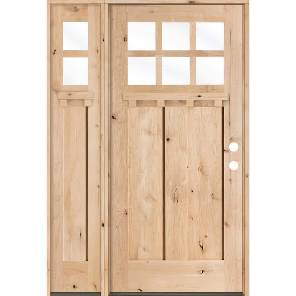 Krosswood Doors 50 in. x 80 in. Craftsman Alder 6-Lite Clear Low-E w/DS Unfinished Wood Left-Hand Prehung Front Door/Left Sidelite