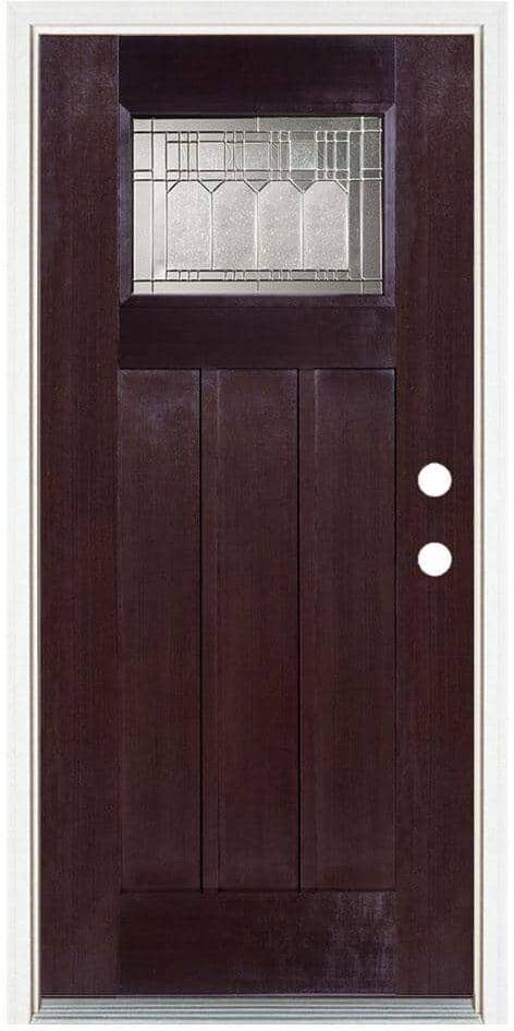 MP Doors 36 in. x 80 in. Dark Walnut Left-Hand Inswing Vintage Classic Craftsman Stained Fiberglass Prehung Front Door