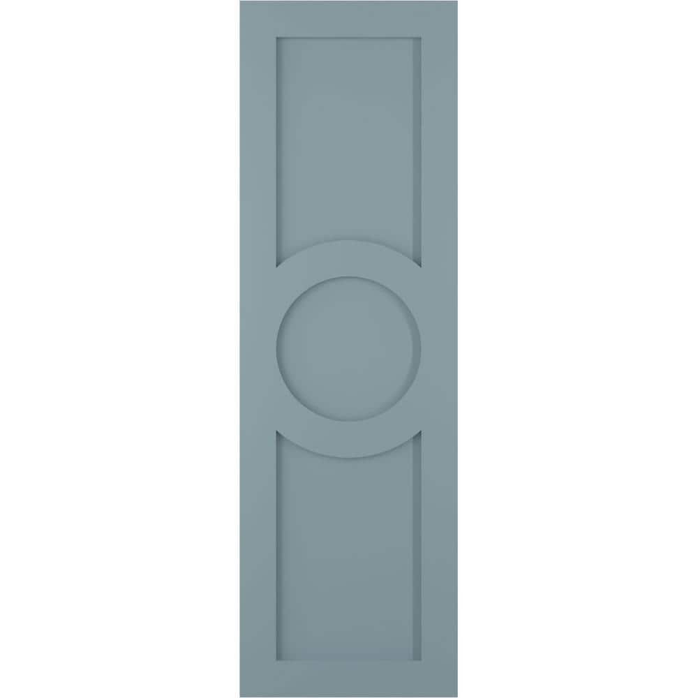 Ekena Millwork 12 in. x 50 in. True Fit PVC Center Circle Arts & Crafts Fixed Mount Flat Panel Shutters Pair in Peaceful Blue