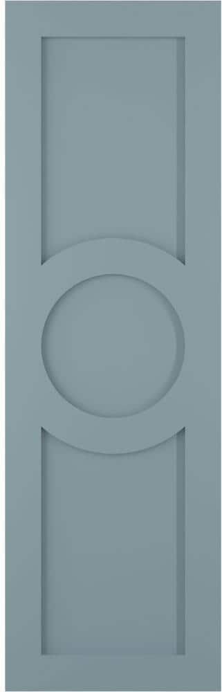 Ekena Millwork 12 in. x 56 in. True Fit PVC Flat Panel Center Circle Arts & Crafts Fixed Mount Shutters Pair in Peaceful Blue