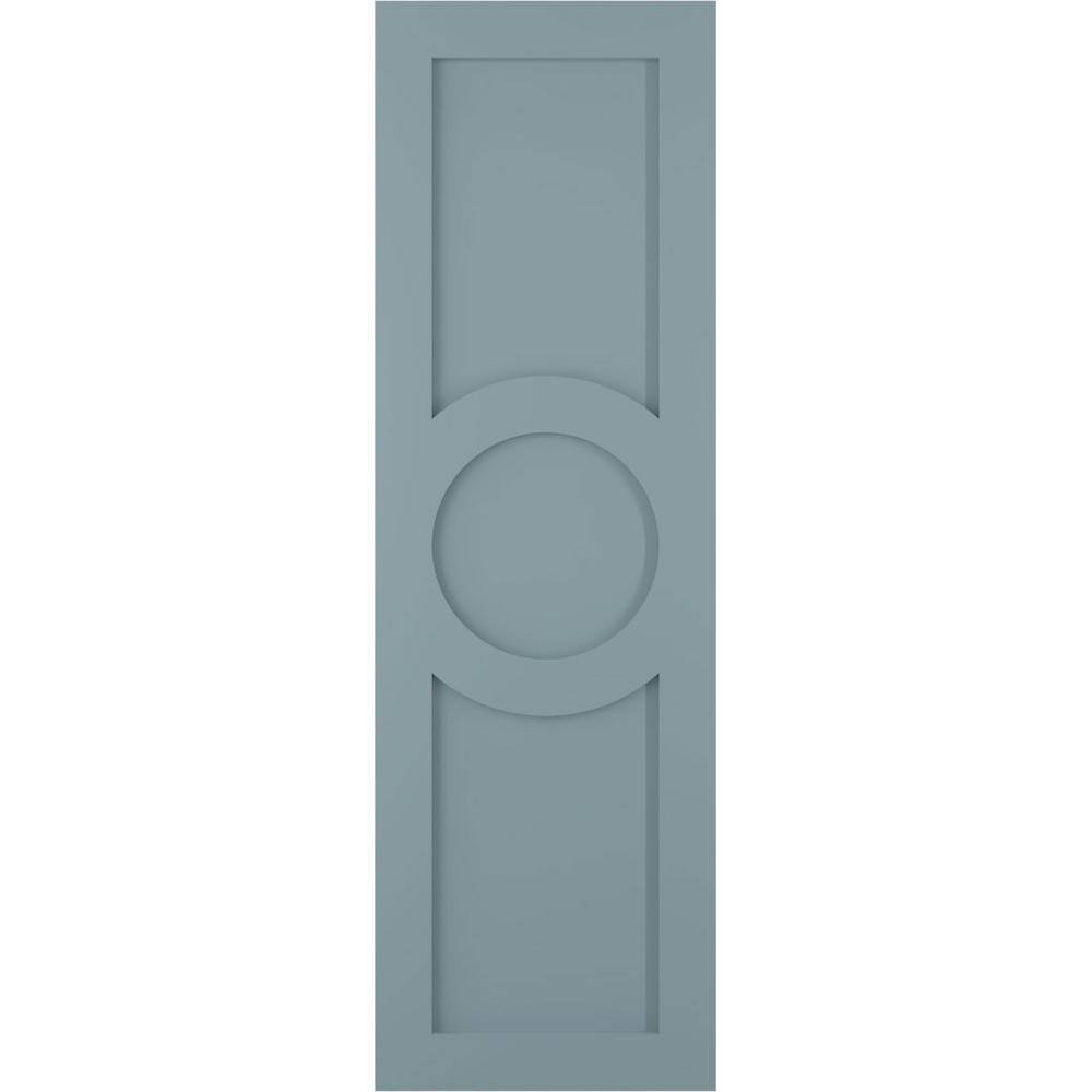 Ekena Millwork True Fit 12 in. x 69 in. PVC Center Circle Arts and Crafts Fixed Mount Flat Panel Shutters, Peaceful Blue (Per Pair)