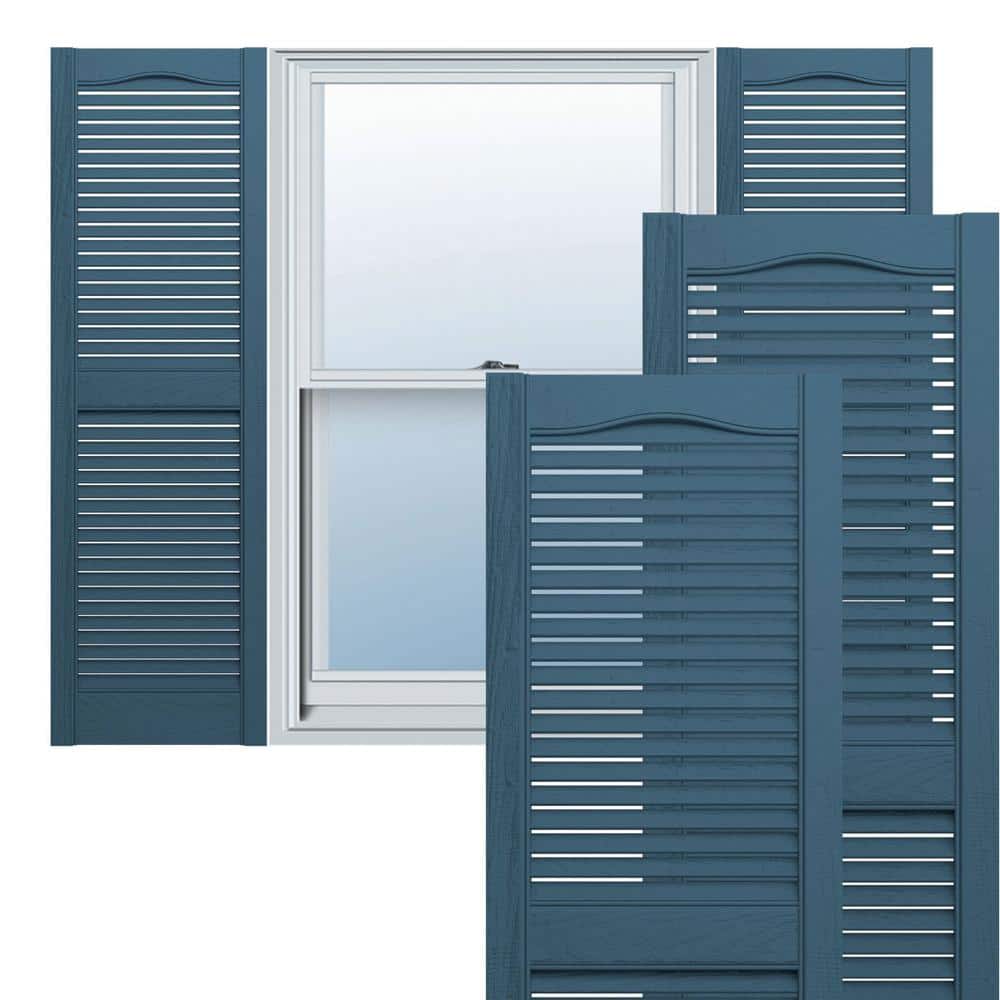 Edge 14.5 in. x 25 in. Louvered Vinyl Exterior Shutters Pair in Classic Blue