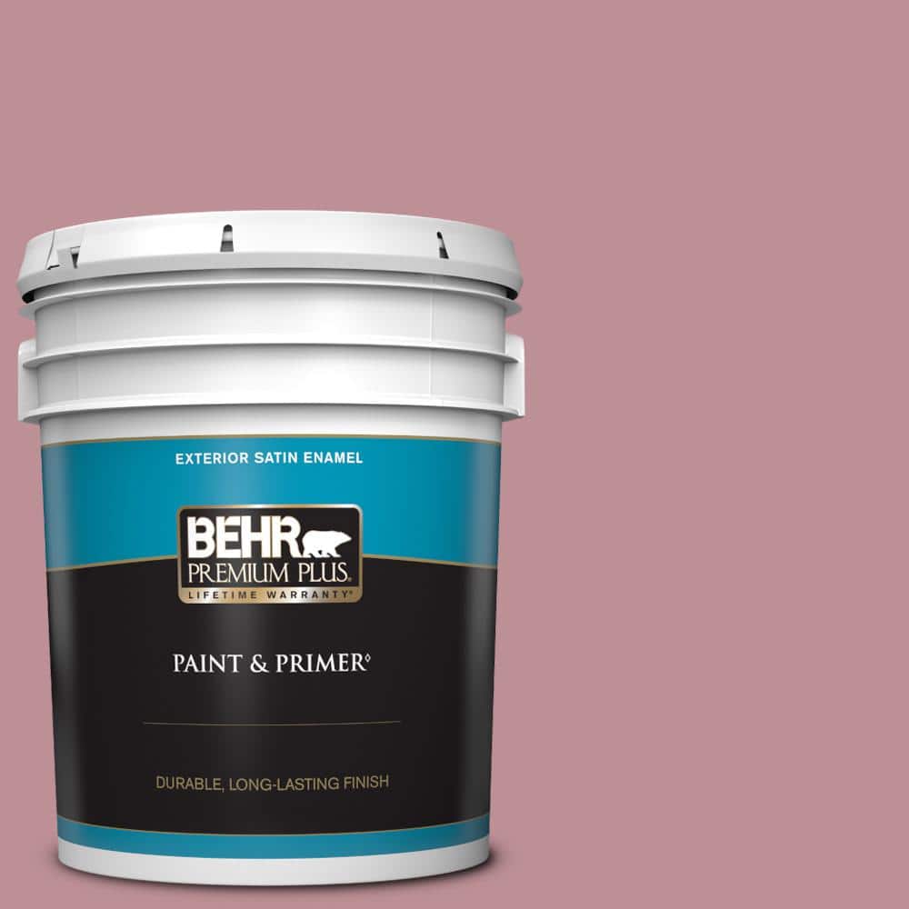 BEHR PREMIUM PLUS 5 gal. #S130-4 Cherry Juice Satin Enamel Exterior Paint & Primer