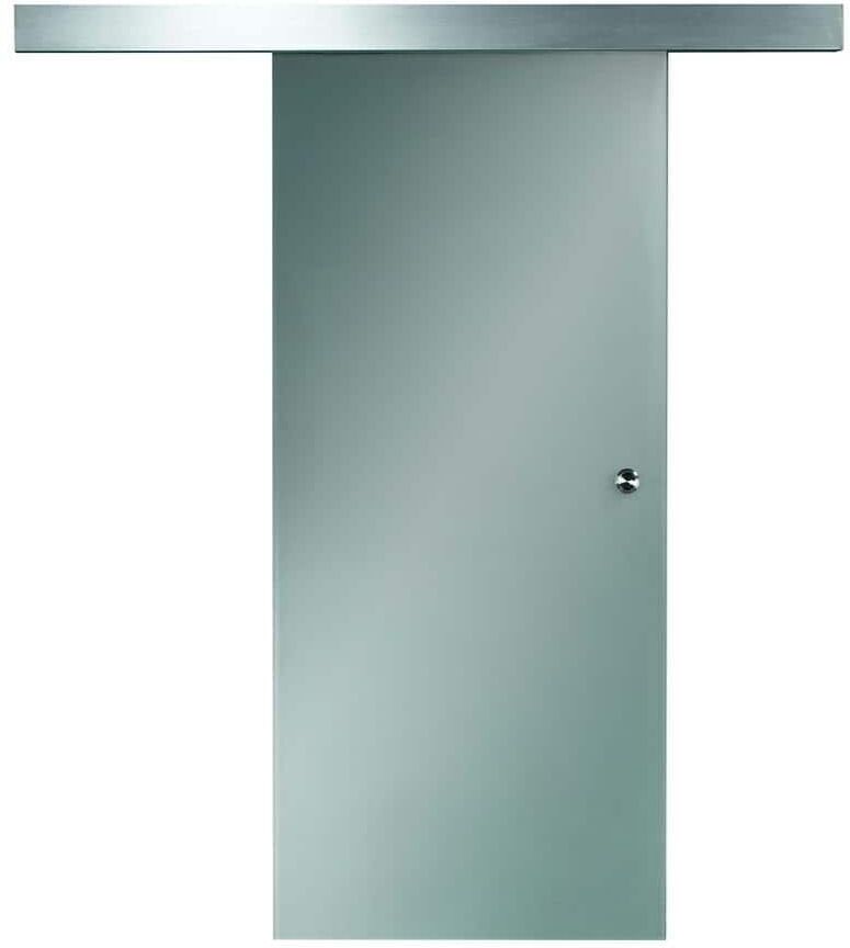 Pinecroft 26 in. x 81 in. Glass Sliding Barn Door with Hardware Kit