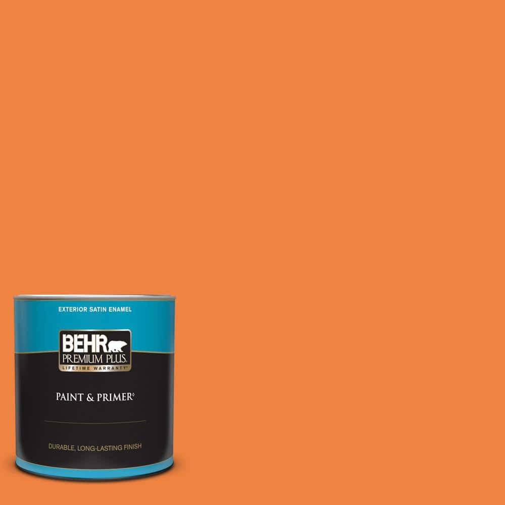 BEHR PREMIUM PLUS 1 qt. #P220-7 Construction Zone Satin Enamel Exterior Paint & Primer