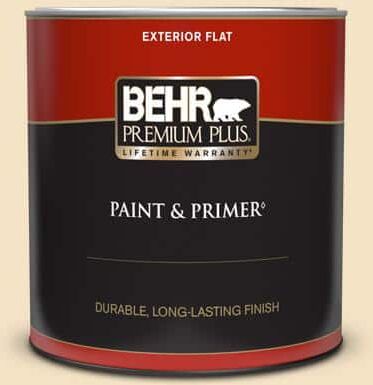 BEHR PREMIUM PLUS 1 qt. #PPU6-10 Cream Puff Flat Exterior Paint & Primer