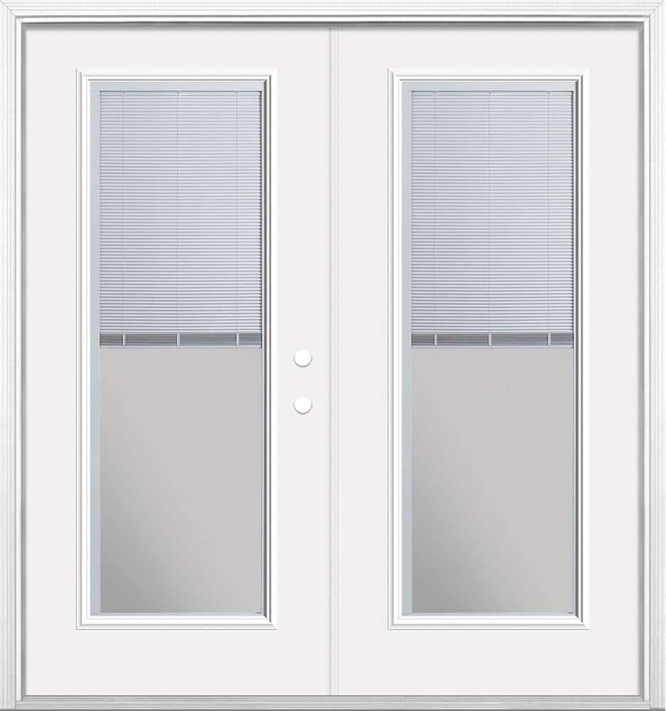 Masonite 72 in. x 80 in. Primed White Steel Prehung Left-Hand Inswing Mini Blind Patio Door in Vinyl Frame with Brickmold