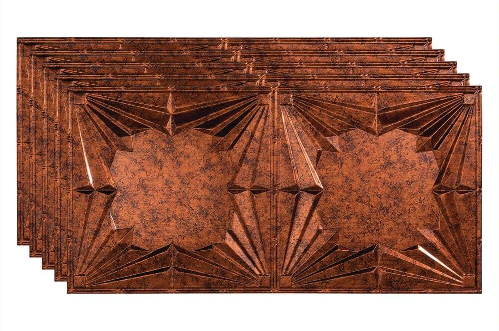 Fasade Art Deco 2 ft. x 4 ft. Glue Up Vinyl Ceiling Tile in Moonstone Copper (40 sq. ft.)