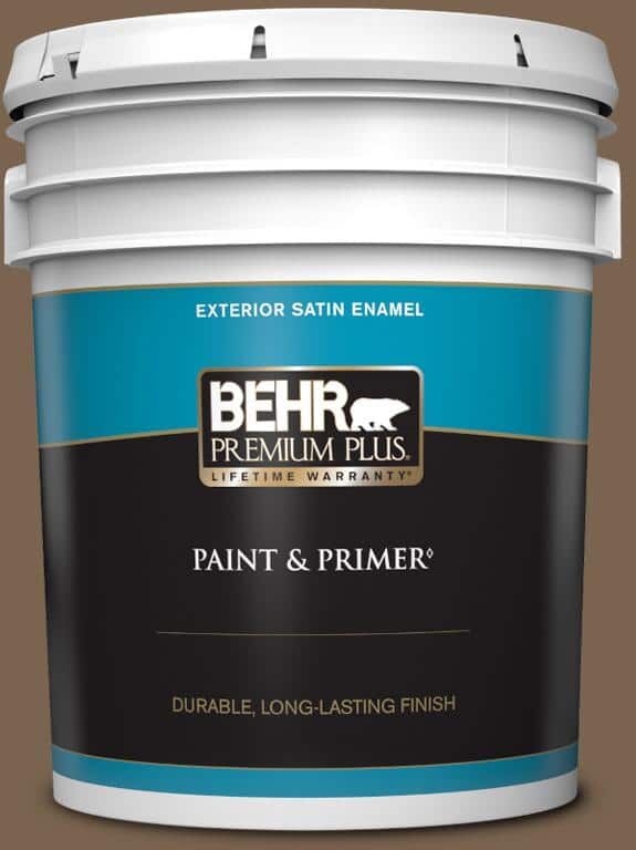 BEHR PREMIUM PLUS 5 gal. #N260-7 Folk Guitar Satin Enamel Exterior Paint & Primer