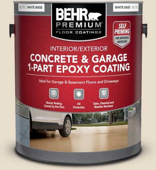 BEHR PREMIUM 1 gal. #OR-W11 White Mocha Self-Priming 1-Part Epoxy Satin Interior/Exterior Concrete and Garage Floor Paint