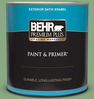 BEHR PREMIUM PLUS 1 qt. #M400-5 Baby Spinach Satin Enamel Exterior Paint & Primer