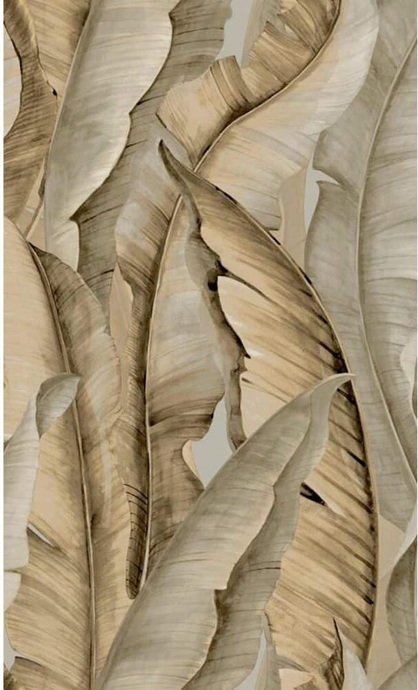 Walls Republic Beige Banana Leaves Tropical Machine Washable 57 sq. ft. Non-Woven Non- Pasted Double Roll Wallpaper