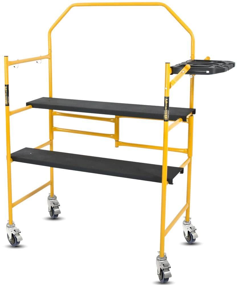 MetalTech Jobsite Series 4.8 H ft. x 4.1 ft. L x 1.8 ft. D Mini Scaffold Platform with Wheels and Tool Shelf, 500 lb. Capacity