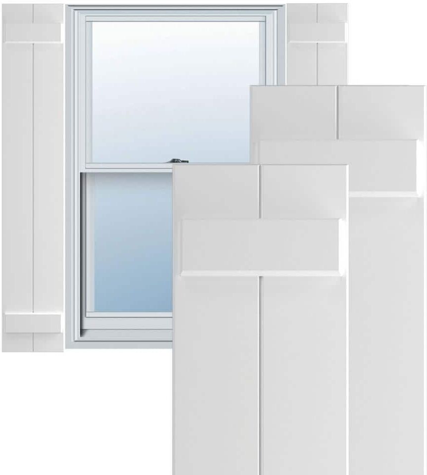 Ekena Millwork 10 3/4" x 47" True Fit PVC Two Board Joined Board-n-Batten Shutters, Unfinished (Per Pair)