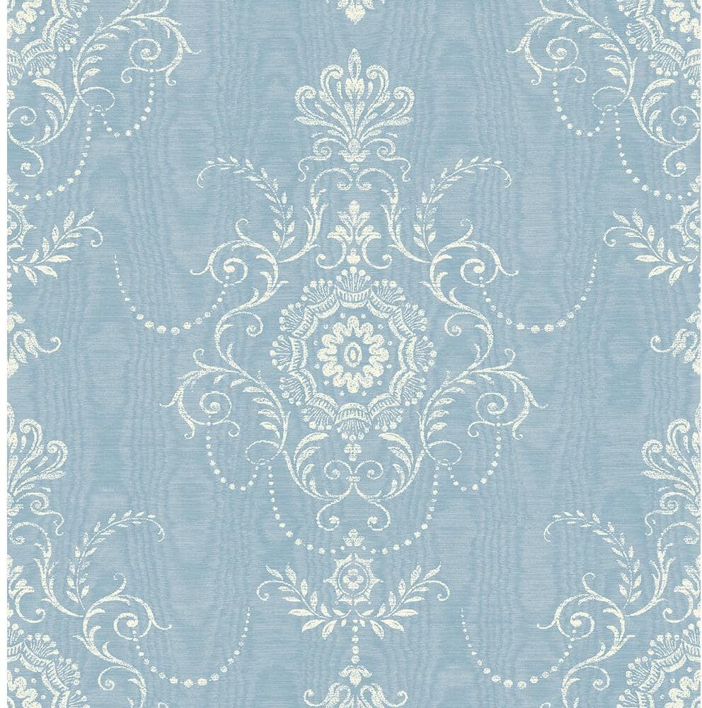 Seabrook Designs Bleu Bisque Colette Cameo Paper Unpasted Nonwoven Wallpaper Roll 60.75 sq. ft.