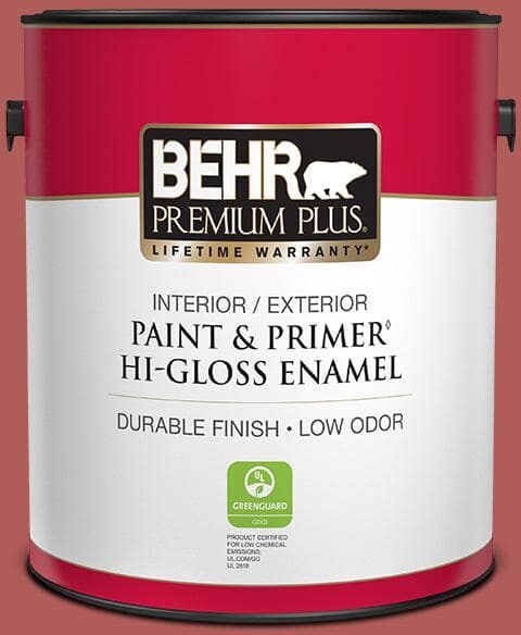 BEHR PREMIUM PLUS 1 gal. #160D-6 Pottery Red Hi-Gloss Enamel Interior/Exterior Paint and Primer