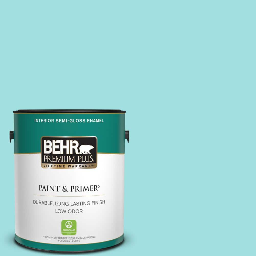 BEHR PREMIUM PLUS 1 gal. #CE-02 Mermaid Tears Semi-Gloss Enamel Low Odor Interior Paint & Primer