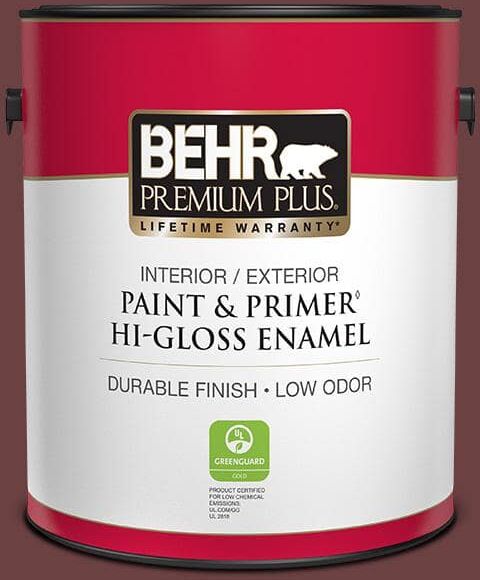 BEHR PREMIUM PLUS 1 gal. #BIC-50 Deep Claret Hi-Gloss Enamel Interior/Exterior Paint & Primer