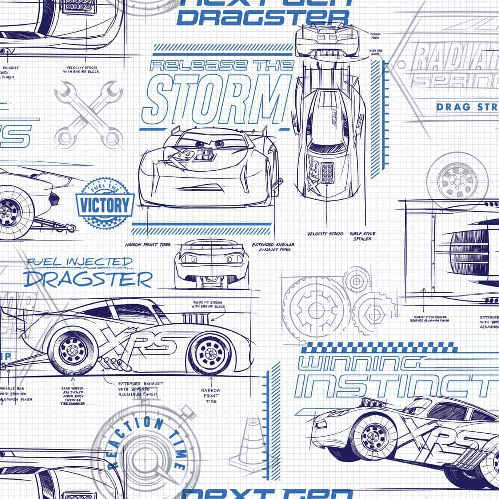 York Wallcoverings 56 sq. ft. Disney And Pixar Cars Schematic Wallpaper