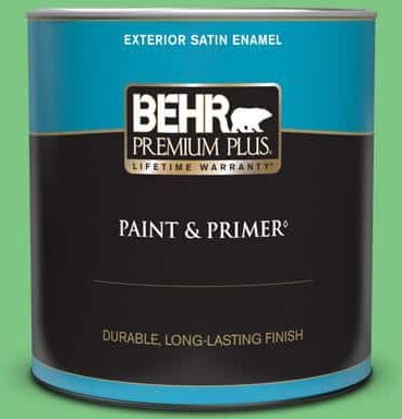 BEHR PREMIUM PLUS 1 qt. #P390-5 Garden Stroll Satin Enamel Exterior Paint & Primer