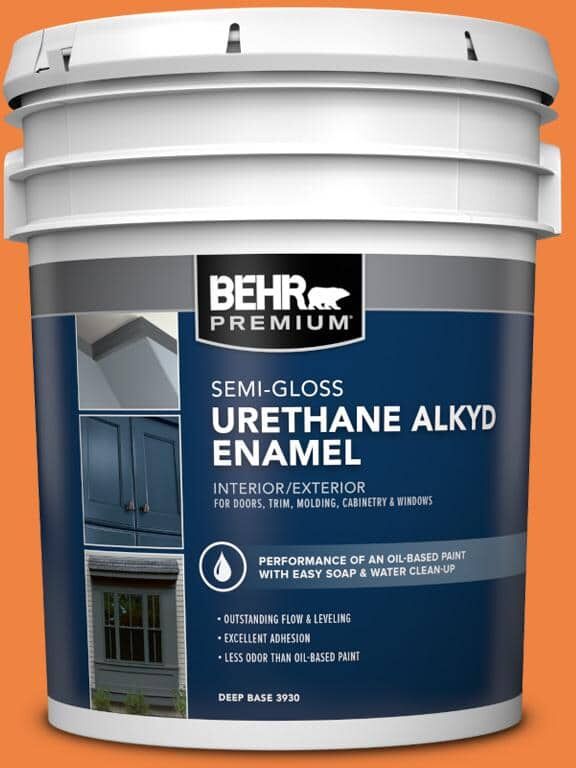 BEHR PREMIUM 5 gal. #P220-7 Construction Zone Urethane Alkyd Semi-Gloss Enamel Interior/Exterior Paint