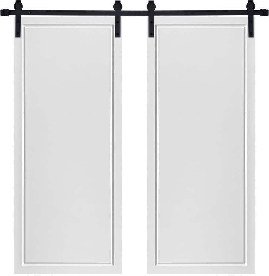 AIOPOP HOME Modern 1-Panel Designed 84 in. x 96 in. MDF Panel White Painted Double Sliding Barn Door with Hardware Kit