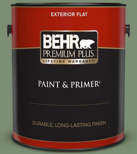 BEHR PREMIUM PLUS 1 gal. #PPU11-02 Shallot Bulb Flat Exterior Paint & Primer