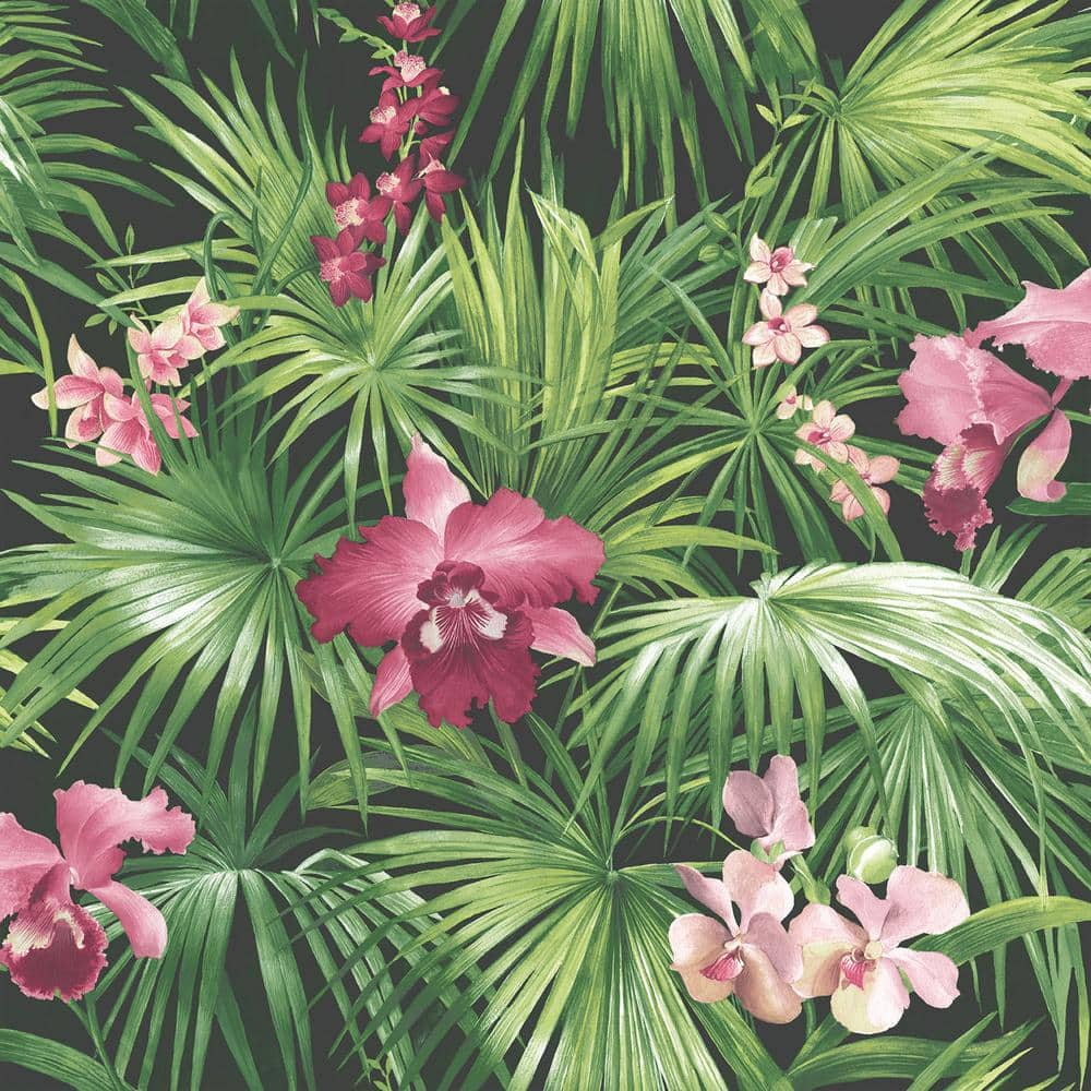 Global Fusion Tropical Pink Floral Plants Design Wallpaper