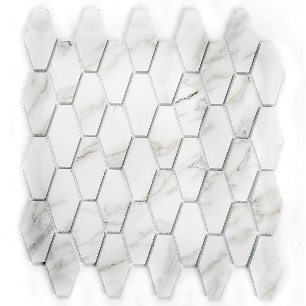 ABOLOS Art Deco Calacatta Gold Hexagon Mosaic 11.29 in. x 11.1 in. Marble Look Glass Decorative Wall Tile (20 sq. ft./Case)