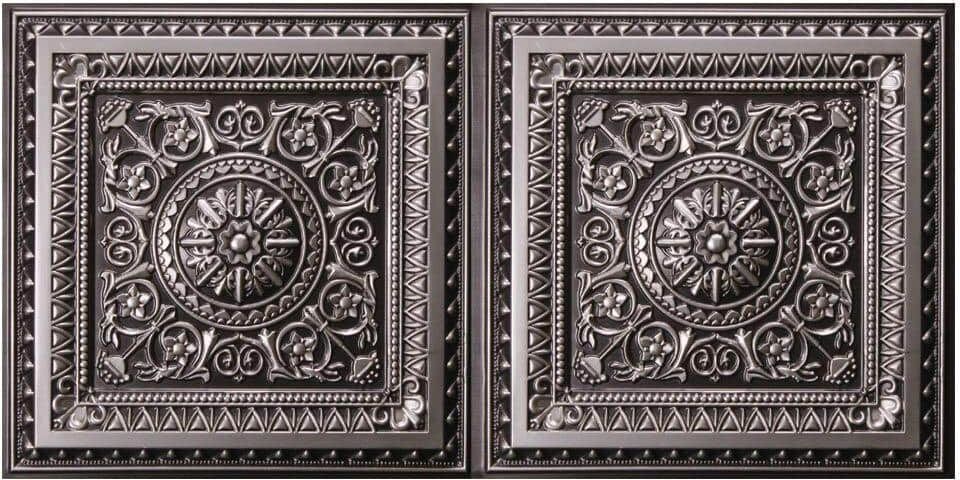 uDecor Marseille 2 ft. x 4 ft. Lay-in or Glue-up Ceiling Tile in Antique Silver (80 sq. ft. / case)