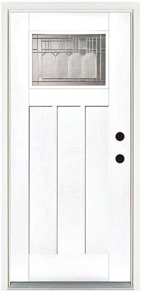 MP Doors 36 in. x 80 in. Smooth White Left-Hand Inswing Vintage Classic Craftsman Finished Fiberglass Prehung Front Door