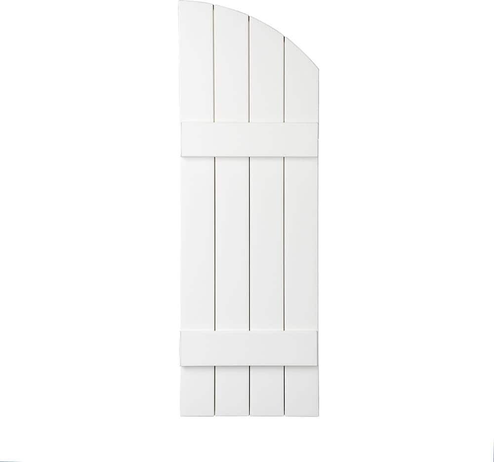 Ply Gem 15 in. x 41 in. Polypropylene Plastic 4-Board Closed Arch Top Board and Batten Shutters Pair in White