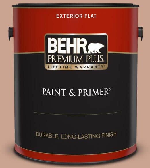 BEHR PREMIUM PLUS 1 gal. #220F-4 Sombrero Tan Flat Exterior Paint & Primer