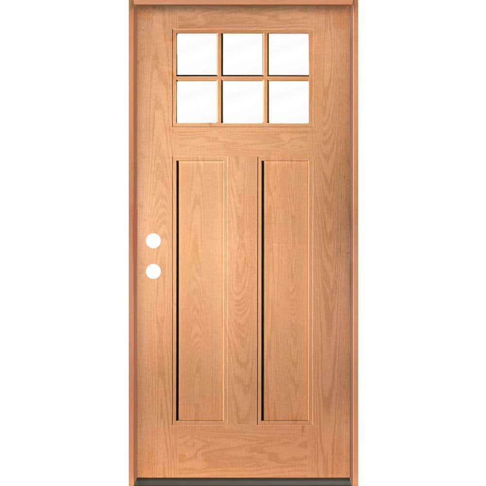 Krosswood Doors PINNACLE Craftsman 36 in. x 80 in. 6-Lite Right-Hand/Inswing Clear Glass Teak Stain Fiberglass Prehung Front Door