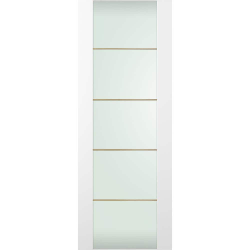 Belldinni Smart Pro H3G 4H Gold 32 in. x 80 in. No Bore Full Lite Frosted Glass Polar White Solid Composite Interior Door Slab