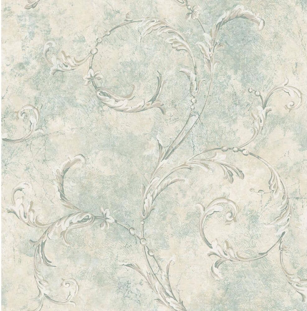 CASA MIA Vintage Scroll Beige and Green Paper Non - Pasted Strippable Wallpaper Roll (Cover 56.05 sq. ft.)