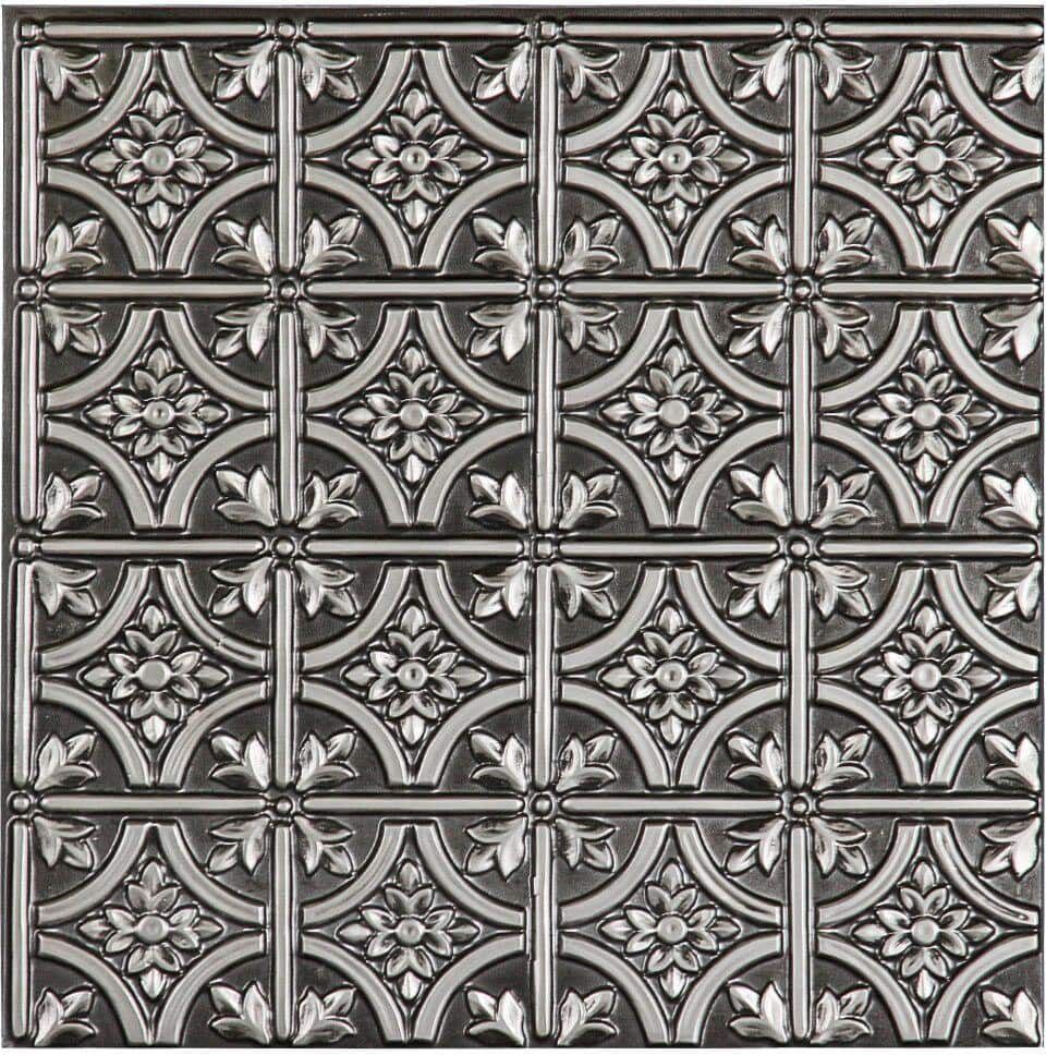 uDecor Valencia 2 ft. x 2 ft. Glue Up Vinyl Ceiling Tile in Antique Silver (48 sq. ft./case)