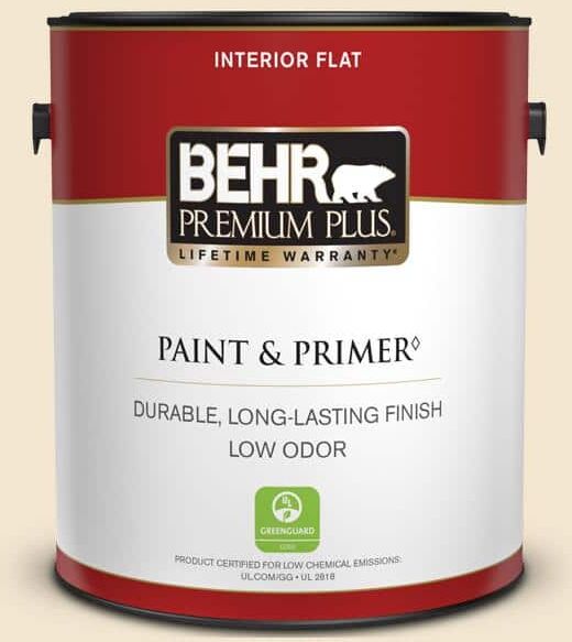 BEHR PREMIUM PLUS 1 gal. #S310-1 Writing Paper Flat Low Odor Interior Paint & Primer