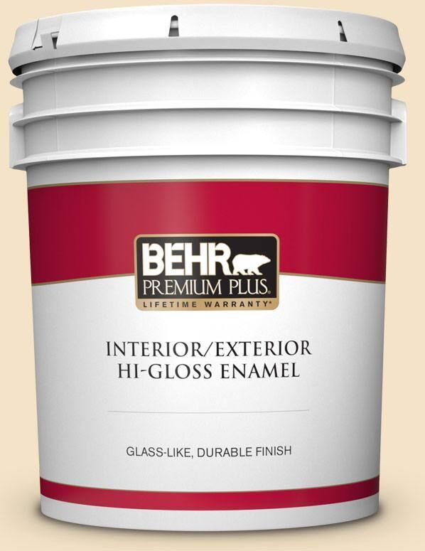 BEHR PREMIUM PLUS 5 gal. #PPU6-10 Cream Puff Hi-Gloss Enamel Interior/Exterior Paint