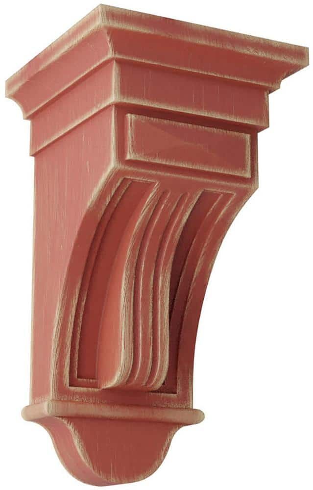 Ekena Millwork 6-1/2 in. x 12 in. x 6-1/2 in. Salvage Red Raised Fluting Wood Vintage Decor Corbel