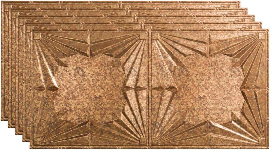 Fasade Art Deco 2 ft. x 4 ft. Glue Up Vinyl Ceiling Tile in Cracked Copper (40 sq. ft.)