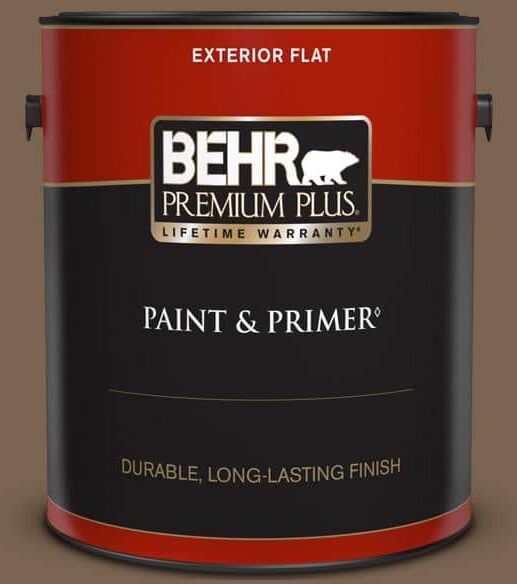 BEHR PREMIUM PLUS 1 gal. #N260-7 Folk Guitar Flat Exterior Paint & Primer