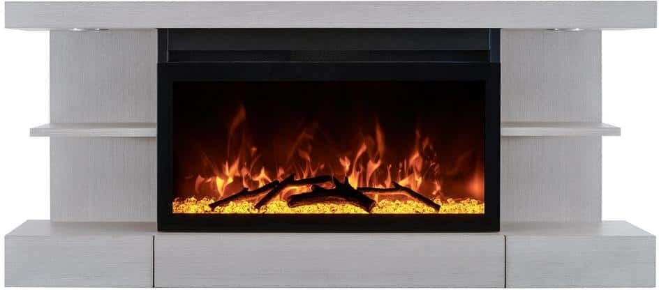 Activeflame Home Decor Series 48 in. Electric Fireplace Cap-Shelf Mantel Classic Grey Wood