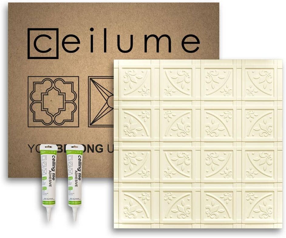 Ceilume Lafayette 2 ft. x 2 ft. Glue Up Vinyl Ceiling Tile and Backsplash Kit in Sand (21 sq. ft./case)