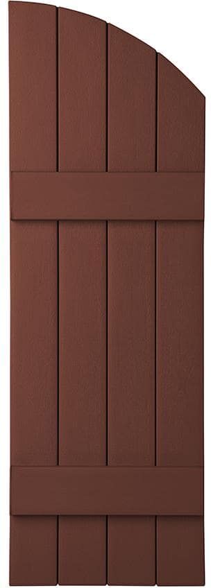 Ply Gem 15 in. x 43 in. Polypropylene Plastic 4-Board Closed Arch Top Board and Batten Shutters Pair in Red