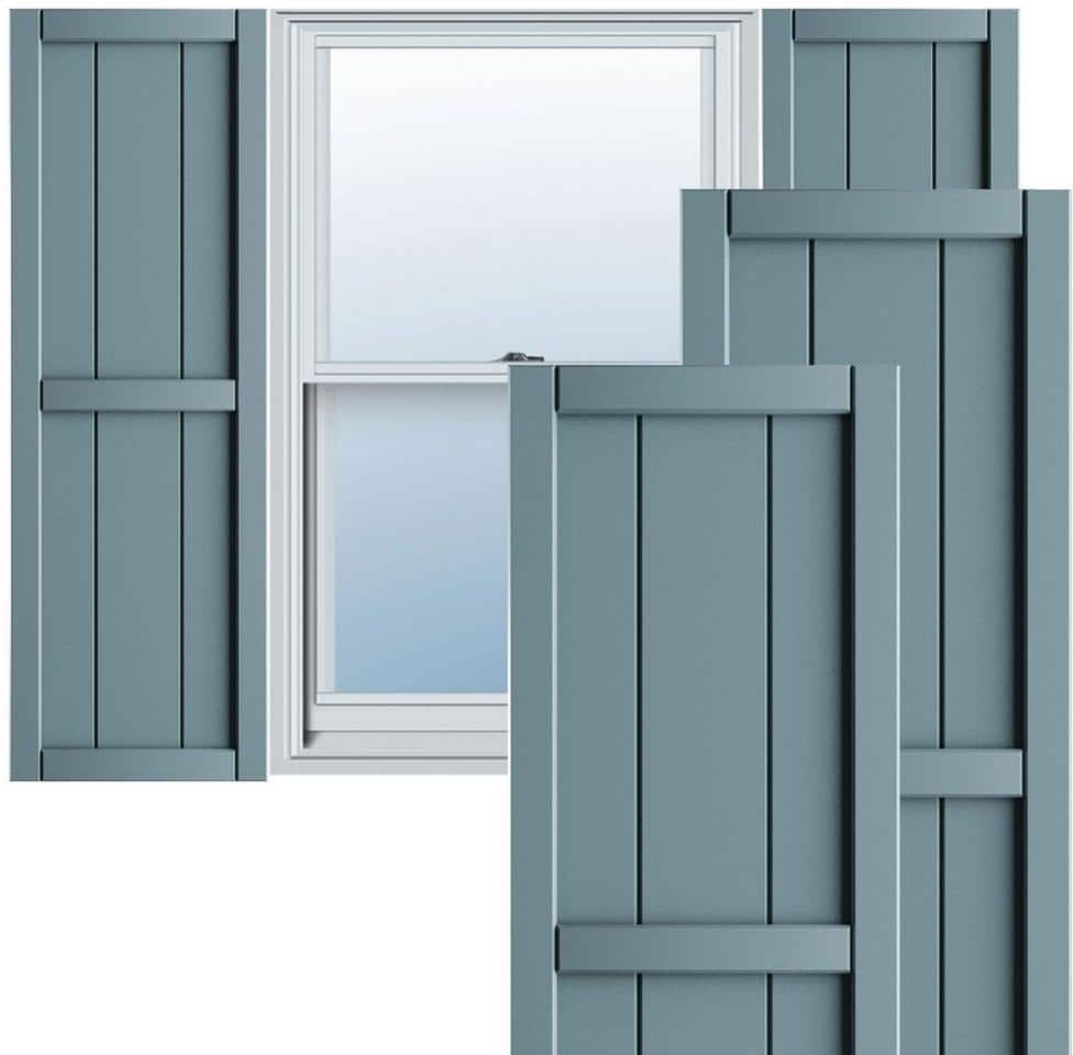 Ekena Millwork 10-3/4 in. x 47 in. True Fit PVC Two Board Framed Board and Batten Shutters Pair in Peaceful Blue