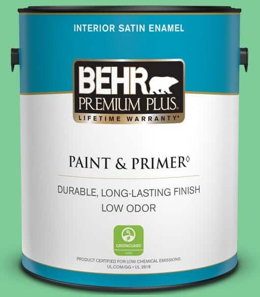 BEHR PREMIUM PLUS 1 gal. #460B-4 Garden Glow Satin Enamel Low Odor Interior Paint & Primer