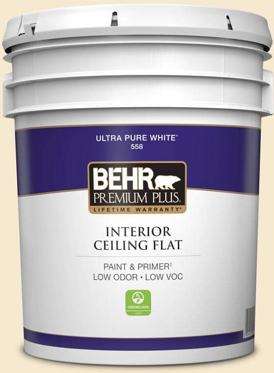 BEHR PREMIUM PLUS 5 gal. #360E-1 Creme Brulee Ceiling Flat Interior Paint